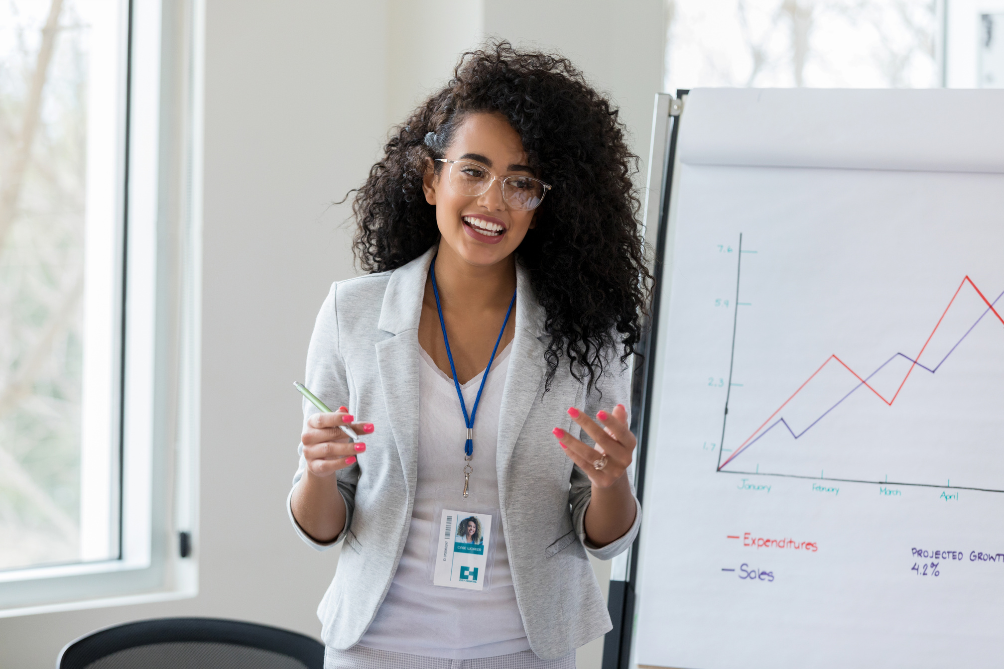 Medical sales representative gives presentation